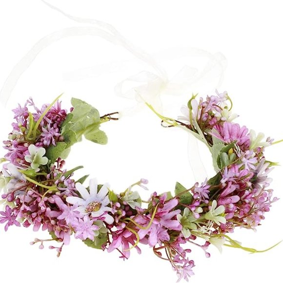 Women Floral Crown Boho Flower Headband Hair Wreath Floral Headpiece Halo with